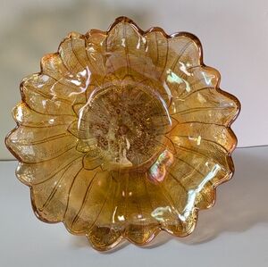 Vintage Indiana Carnival Glass Bowl Iridescent Orange Gold Sunflower